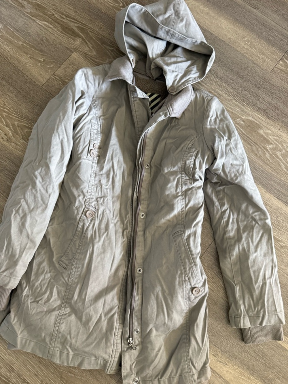 Volcom Light Gray Hooded Trench Coat